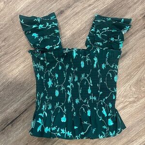 Hill House Dark Green Floral Smocked Blouse
